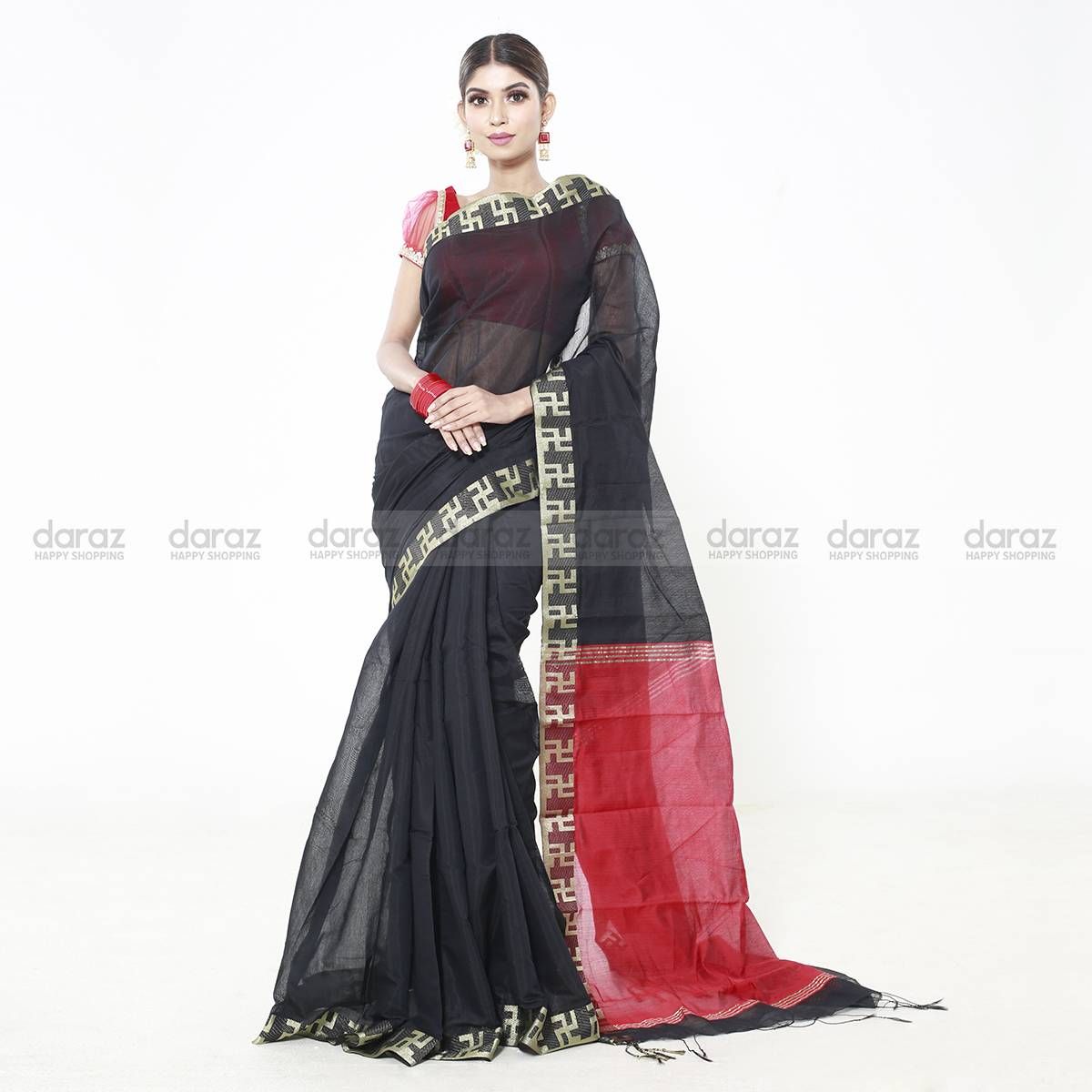 Multicolor Half Silk Saree with Running Blouse Piece for Women (from Tangail)