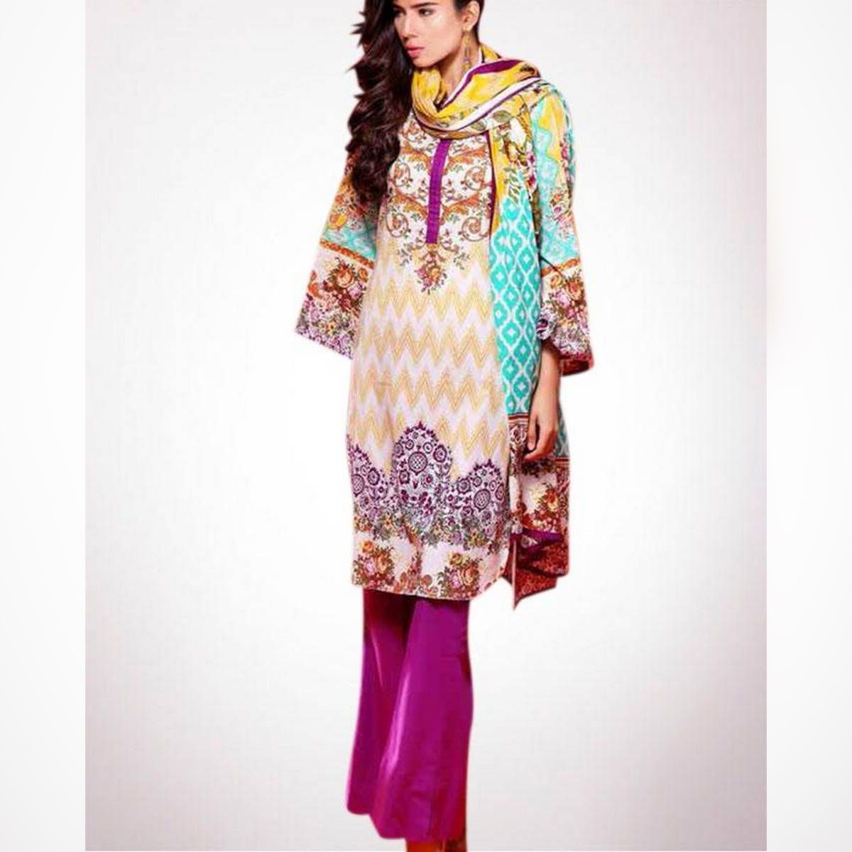 Unstitched Multi Color Pakistani Lawn For Women