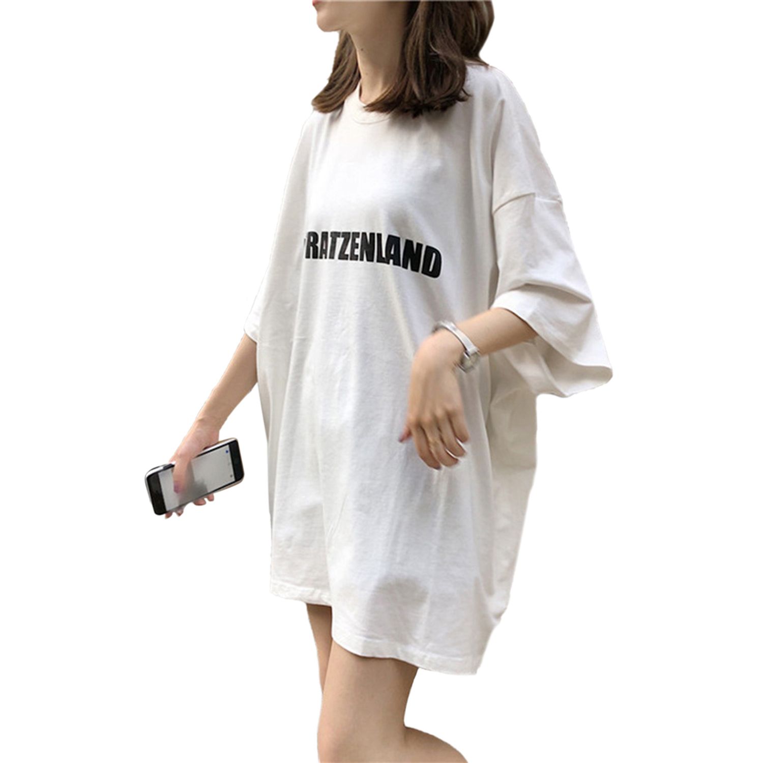 Women's T-shirt, Letter Print Round Neck Short Sleeve Loose Top for Vacation Travelling Dating Party Shopping