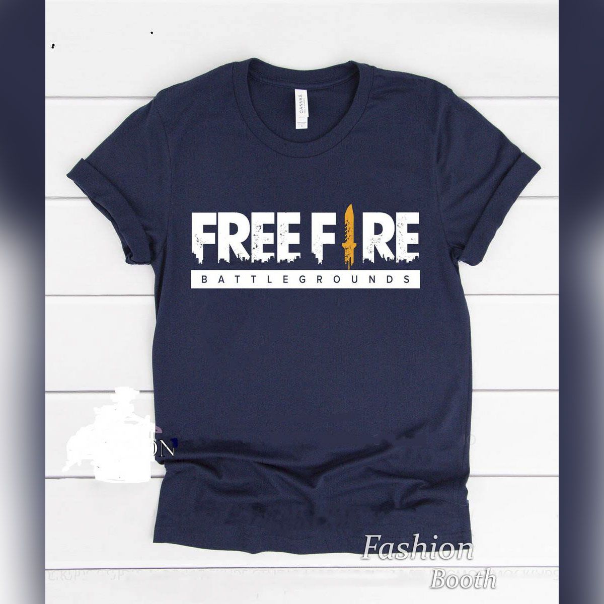Free Fire Navy Blue and Black Short Sleeves T-Shirt For Men