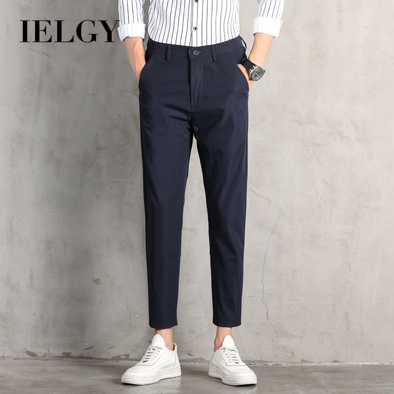 IELGY Men's trousers casual thin slim fit ankle-length suit with small feet