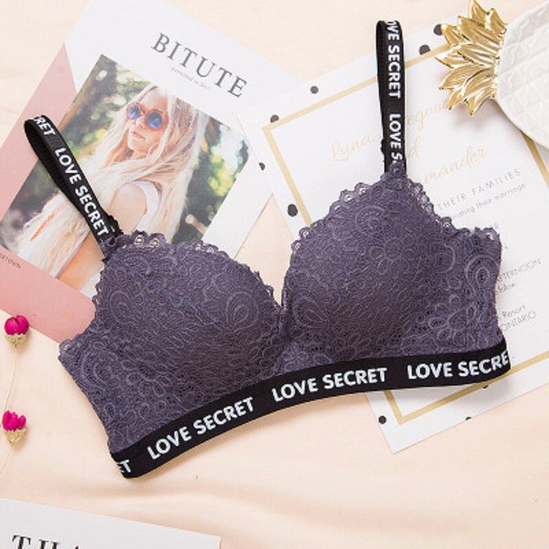 Lady  Lace Bra Flower Surface Wire Free Brassiere English Letters Decorate Edging Comfort Super Gather Underwear Tops