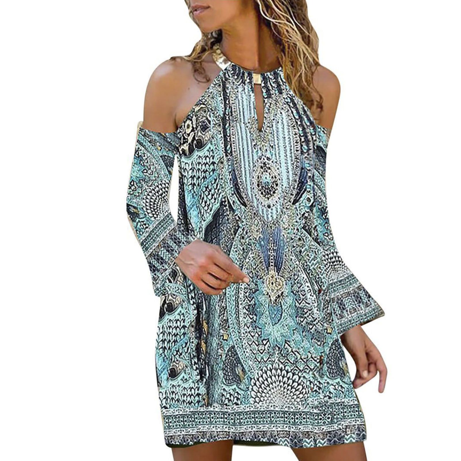 ni Dress Bkless Bohemian Style Print Halterni Dress