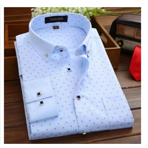 Trendy Cotton Ball Printed Long Sleeve Formal Light Sky Color Shirt For Men