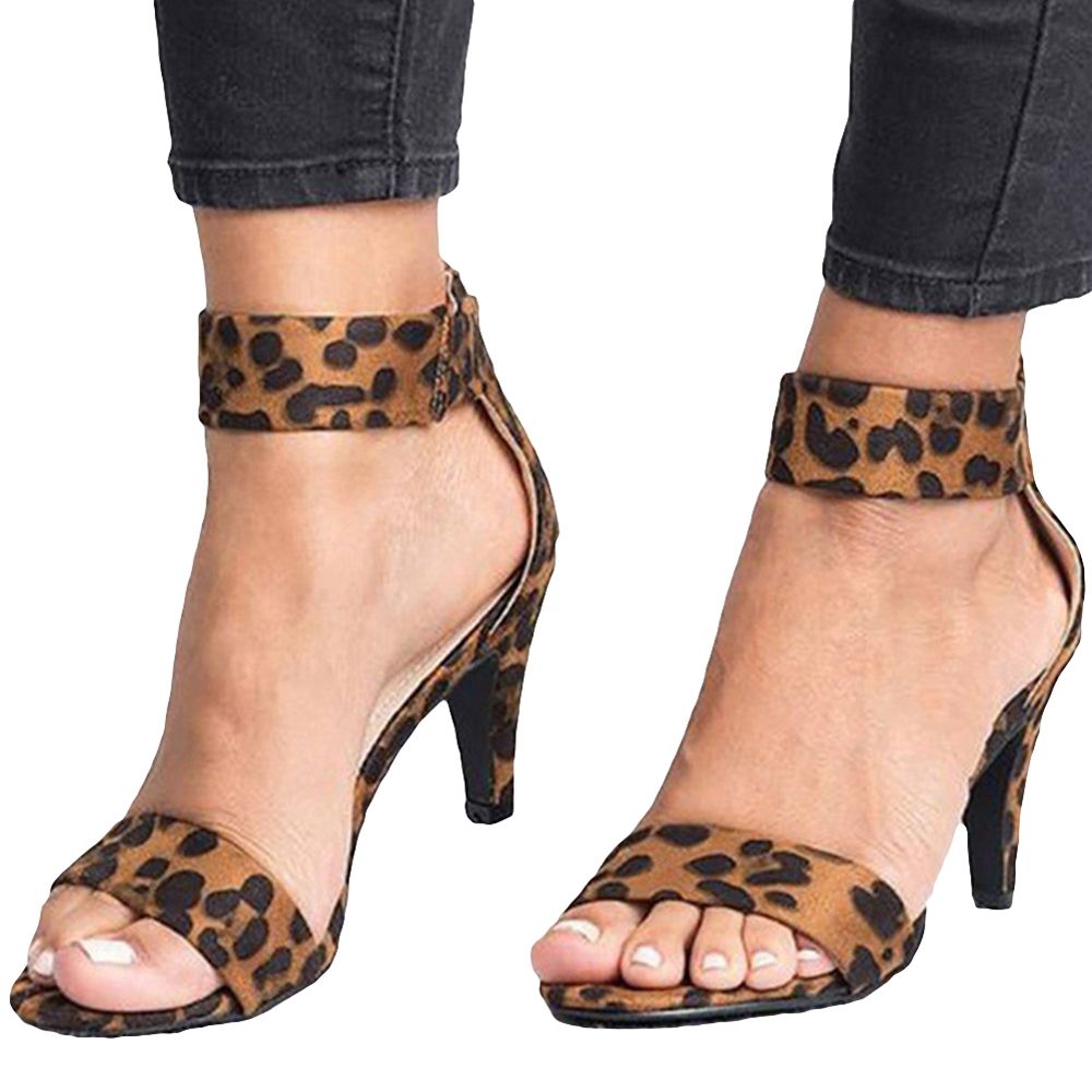 Summer Open Toe Stiletto Heel Ankle Strap Back Zip Plus Size Sandals Women Shoes