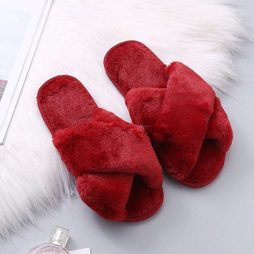 Fluffy Home Slippers Women Faux Slippers Cozy ry Slides Open Toe Slip on Soft Slippers House Floor Plush Warm Shoes