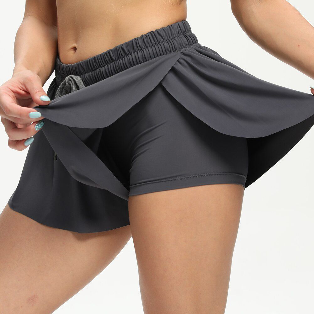 High Waisted Sporty Athletic Shorts Womens 2 in 1 Flowy Fitness Shorts Quick Dry Yoga Double-Layer Active Short Leggings