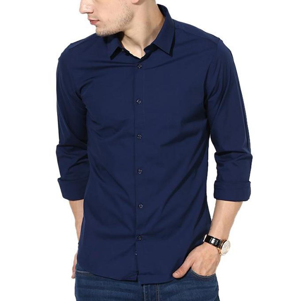 Navy Blue Cotton Casual Shirt for Men