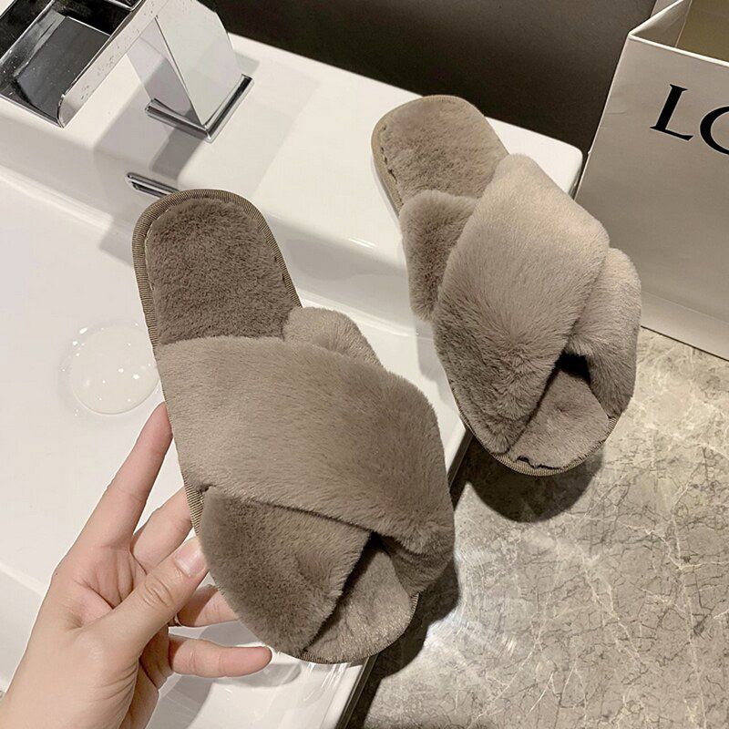 Women Home Slippers Winter Warm Shoes Woman Slip on Flats Slides Female Faux Slippers 36-41 Slippers