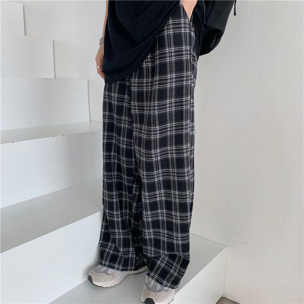 Plaid Pants Women Chic Oversize Loose Wide Leg Trousers Ins Retro Teens Hip-hop All-match Uni Streetwear Pants