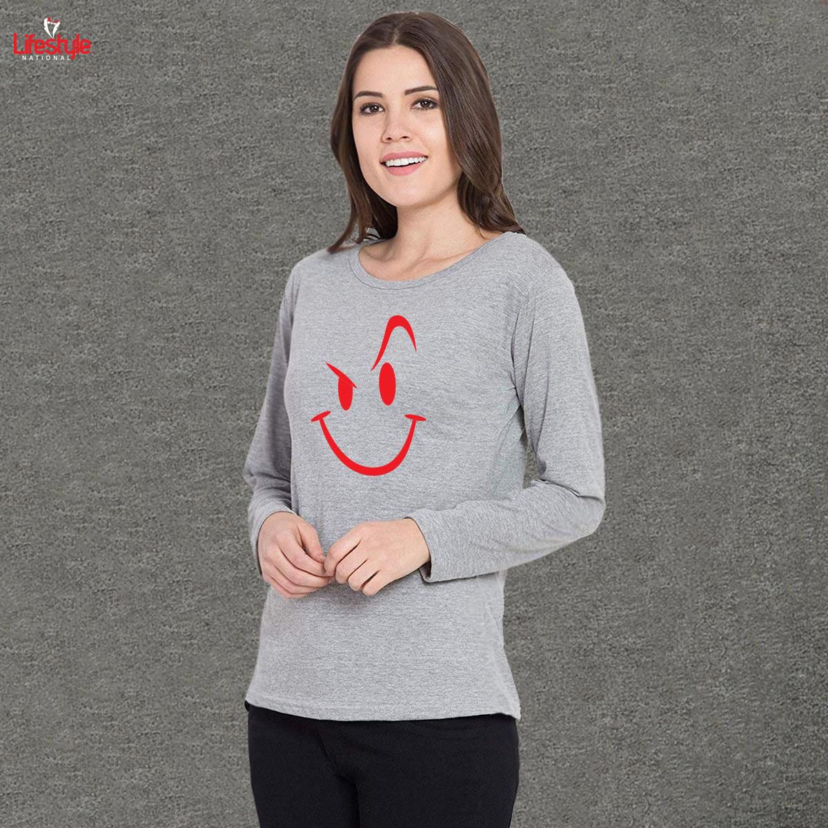 Ash Cotton Women Full Sleeve T-Shirt Code-LN5169T