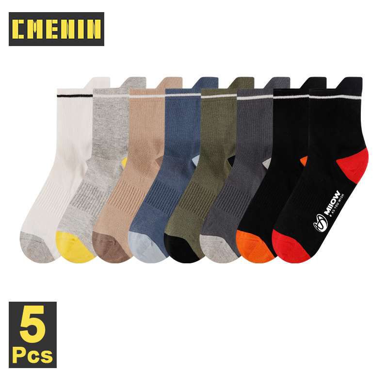 CMENIN MiiOW 5 Pairs/Lot 99% Cotton Men Socks Casual Dress Socks Contrasting Color Design Warm Long Male Socks For Man MQL1A21238