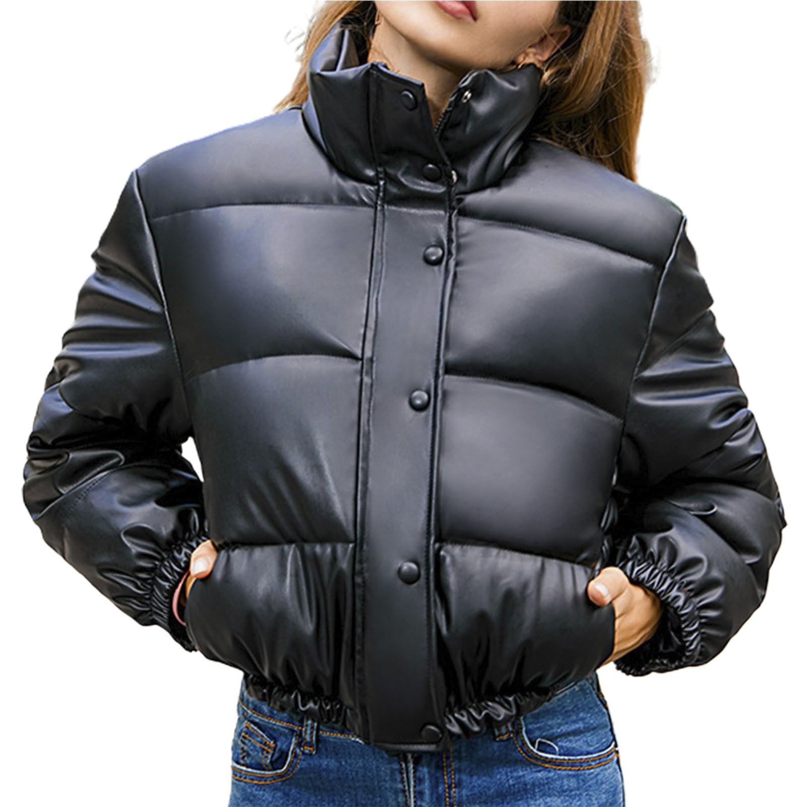 Short Parkas Oversized Zipper Button Short Quilted Down Coat
