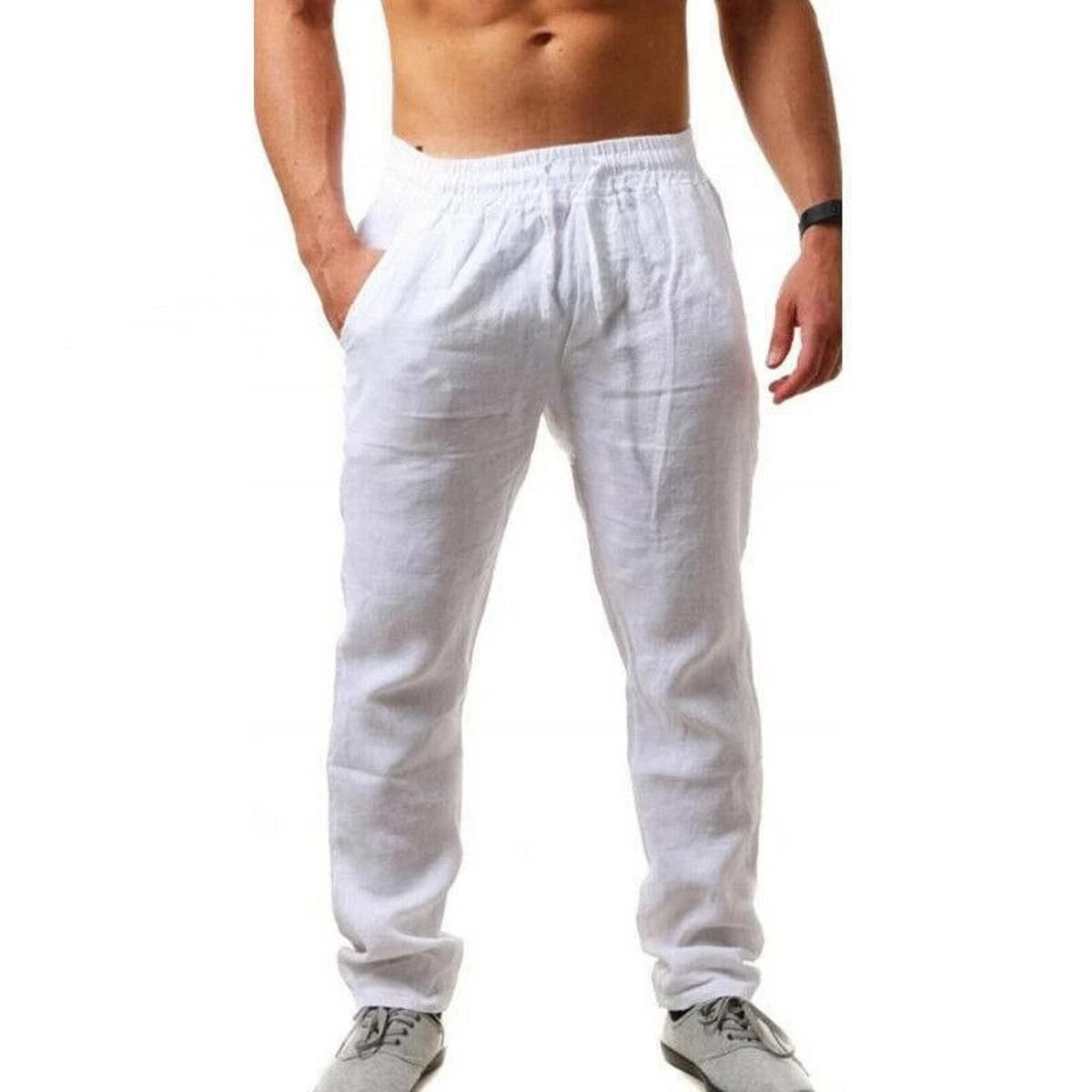 Summer Men's Drawstring Cotton Linen Pants Breathable Solid Color Linens Trousers Male Casual Streetwear Elastic Waist Man Pants