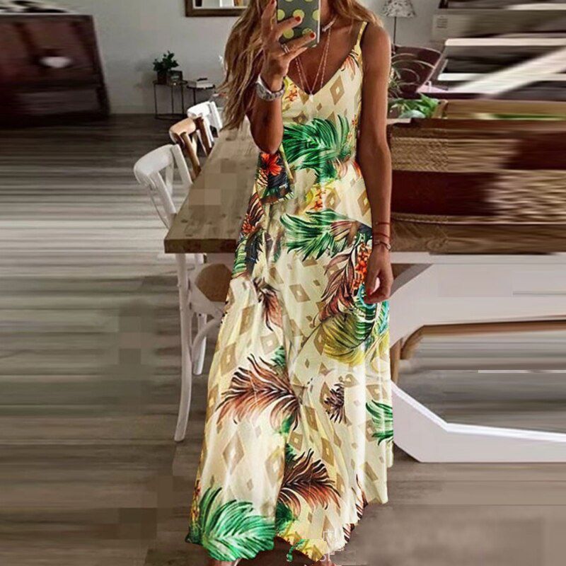 Vintage Floral Print Women Boho Maxi Dress Elegant O-Neck Short Sleeve Long Dresses 2021 Summer Casual Loose Dress Lady Vestidos