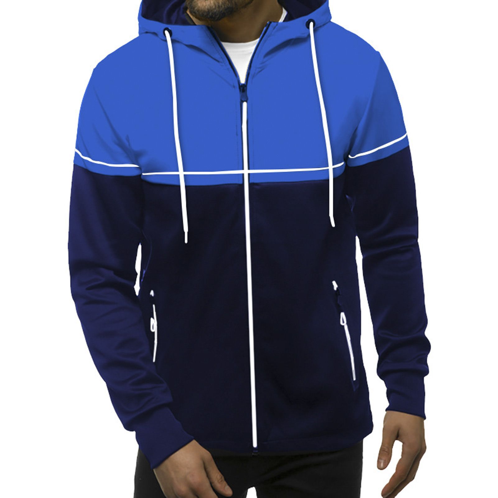 Men Hooded Jacket Drop Shoulder Warm Full Zip Cardigan Coat
