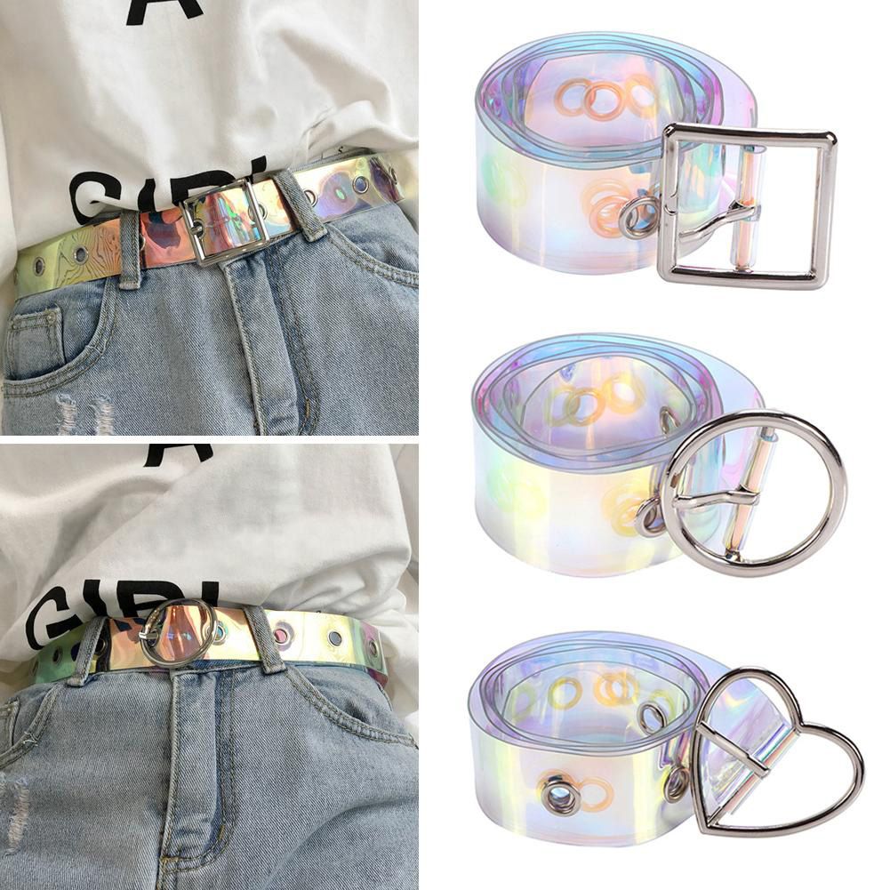 New Laser Women Belt Holographic Clear Waist Belt Pin Buckle Transparent Waist Belts