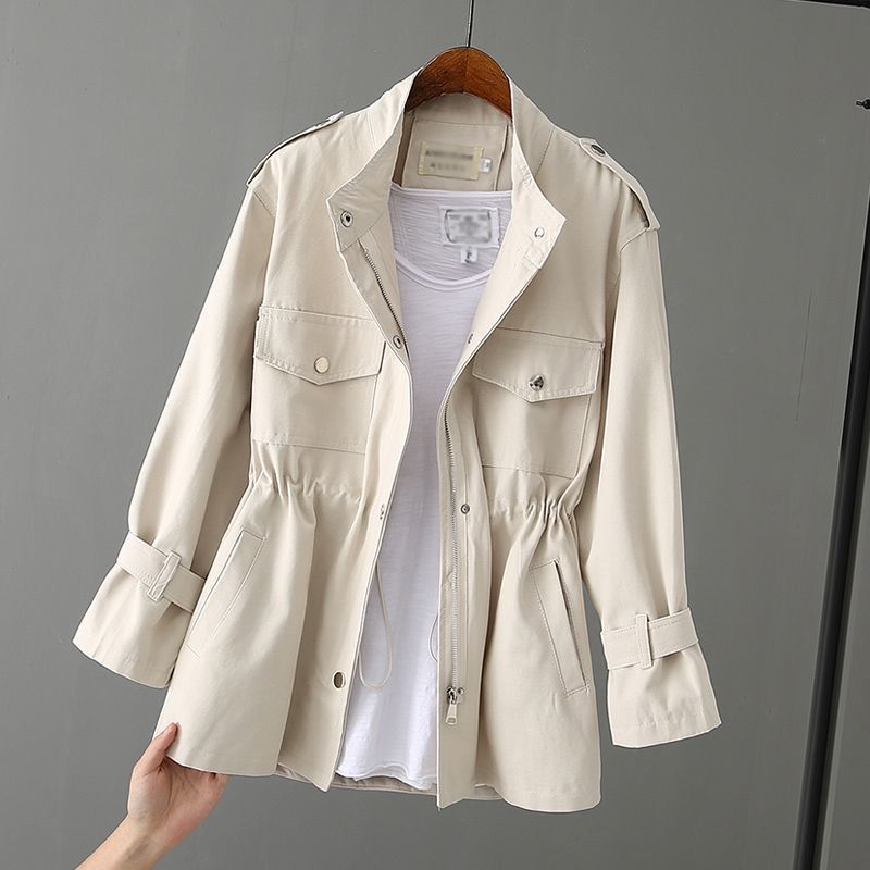 Women's Windbreaker Autumn  Korean Wild Loose Stand-Collar Fashion Pink Jacket Female Student Windbreaker Coat Lining 96