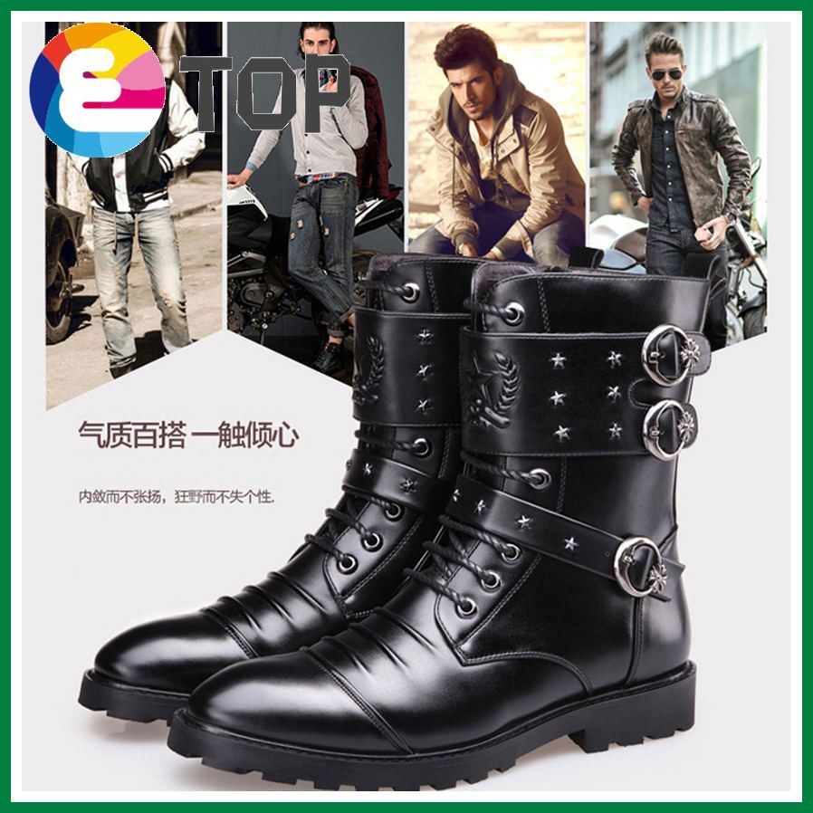 New Vintage Fashion Men Boots Leather Business Boots Casual British Motorcycle Boots