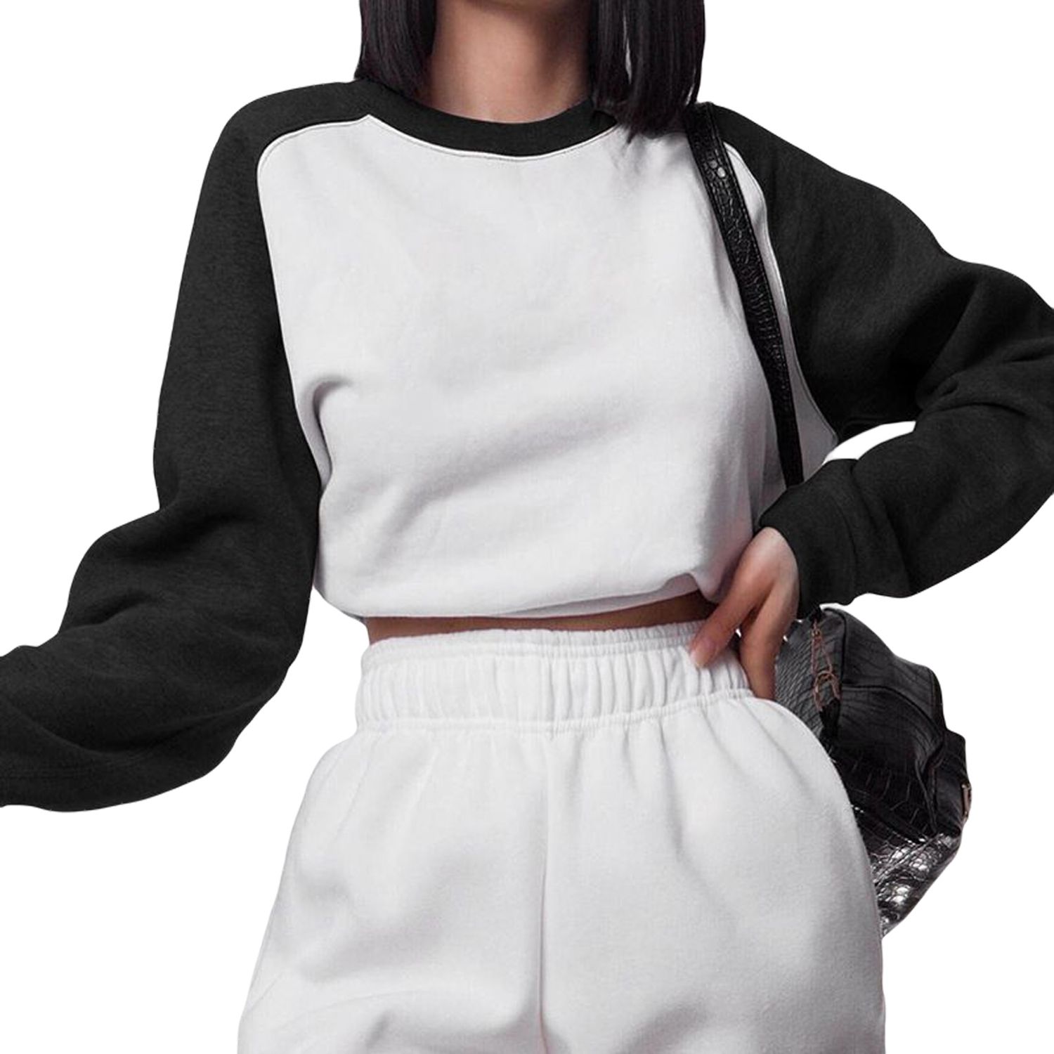 Women Fashion Long Sleeve Color Block Top Stylish Round Neck Pullover Top for Ladies