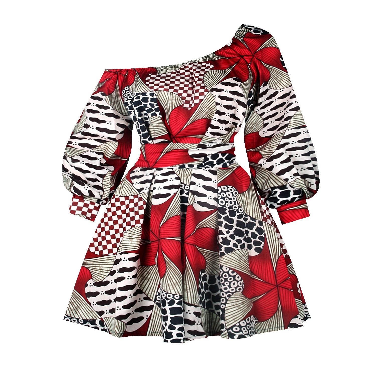 Ladies Slanted Shoulder Elastic Shrink Dress