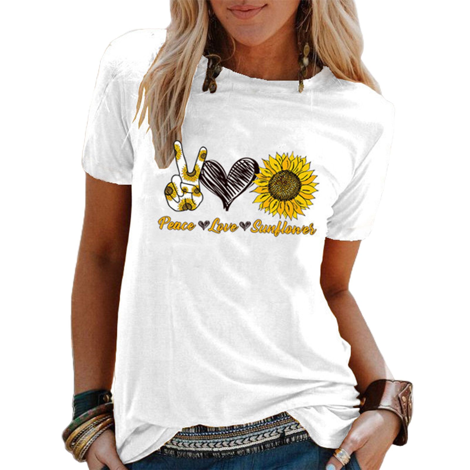 Lady T-shirts Pullover Flower Print Lady T-shirts