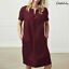 Womens Short Sleeve Button Cotton Linen Ladies Summer Midi Dress Casual Oversize