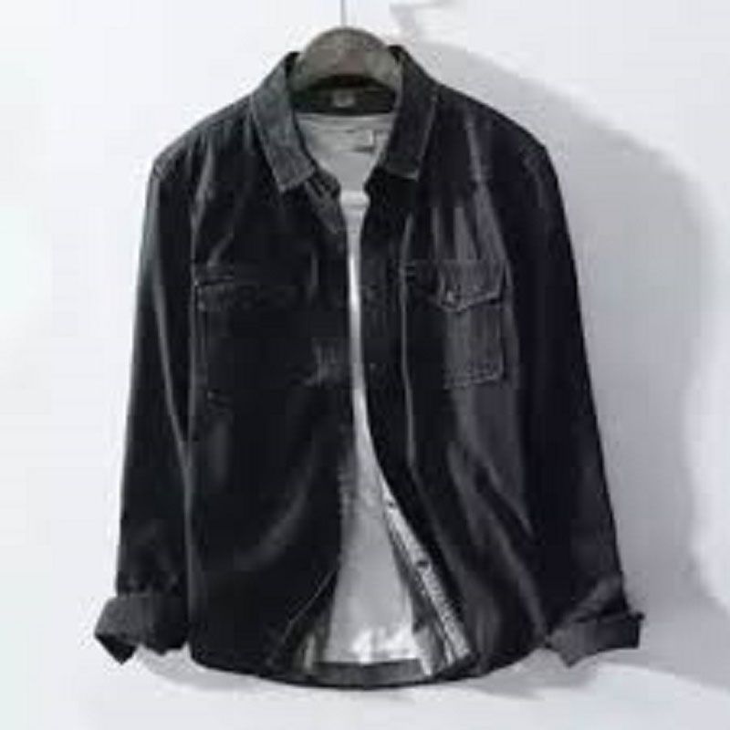 Black Denim Casual Shirt for Men