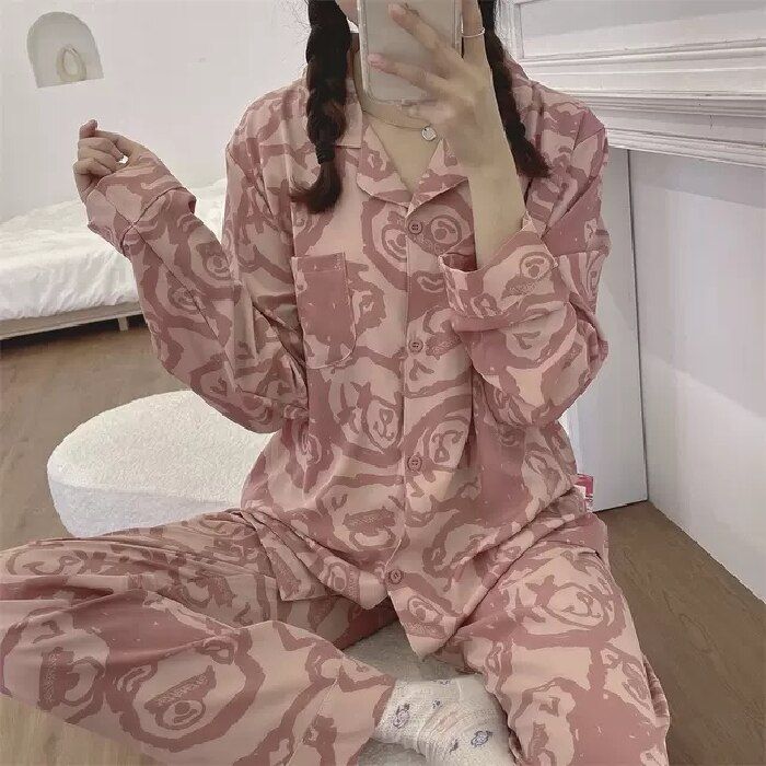 Korean Spring Autumn Women's Sleep Lounge Pajama Long Sleeved Woman Pajama Set Cartoon Cute Pyjamas Sleepwear Fashion Homewear