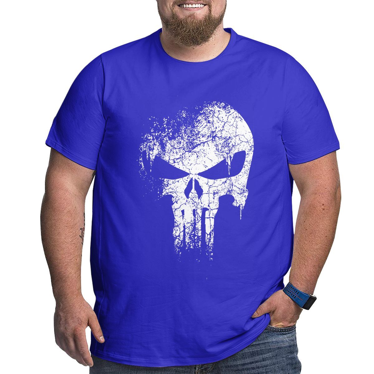 Punisher Skeleton Skull T Shirt Men 100% Cotton Amazing T-Shirt Crew Neck Big Tall Tees Short Sleeve Clothes Large 4XL 5XL 6XL