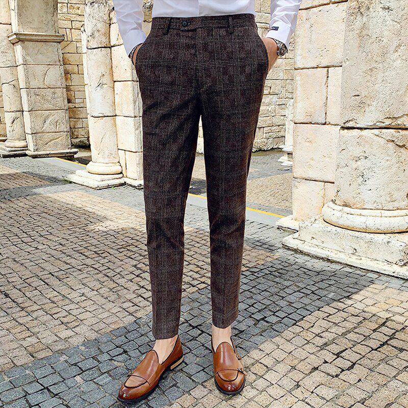 2022 New Boutique Classic Plaid and Striped Fashion Men's Casual Business Slim Suit Pants Groom Wedding Dress Trousers Party