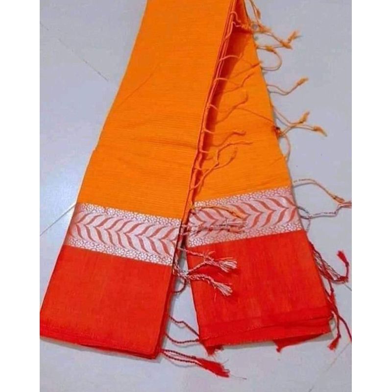 Trendy Collection with Stunning Design Light Yellow & Light Red Colour with Unstitched Weightless Dhansiri Cotton Sharee  for Women
