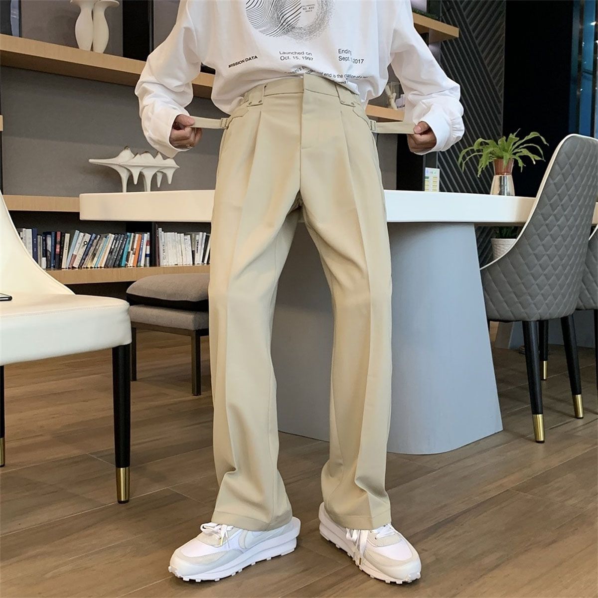 Khaki Black White Suit Pants Men's Fashion Business Society Mens Dress Pants Korean Casual Wide-leg Pants Men Straight Trousers