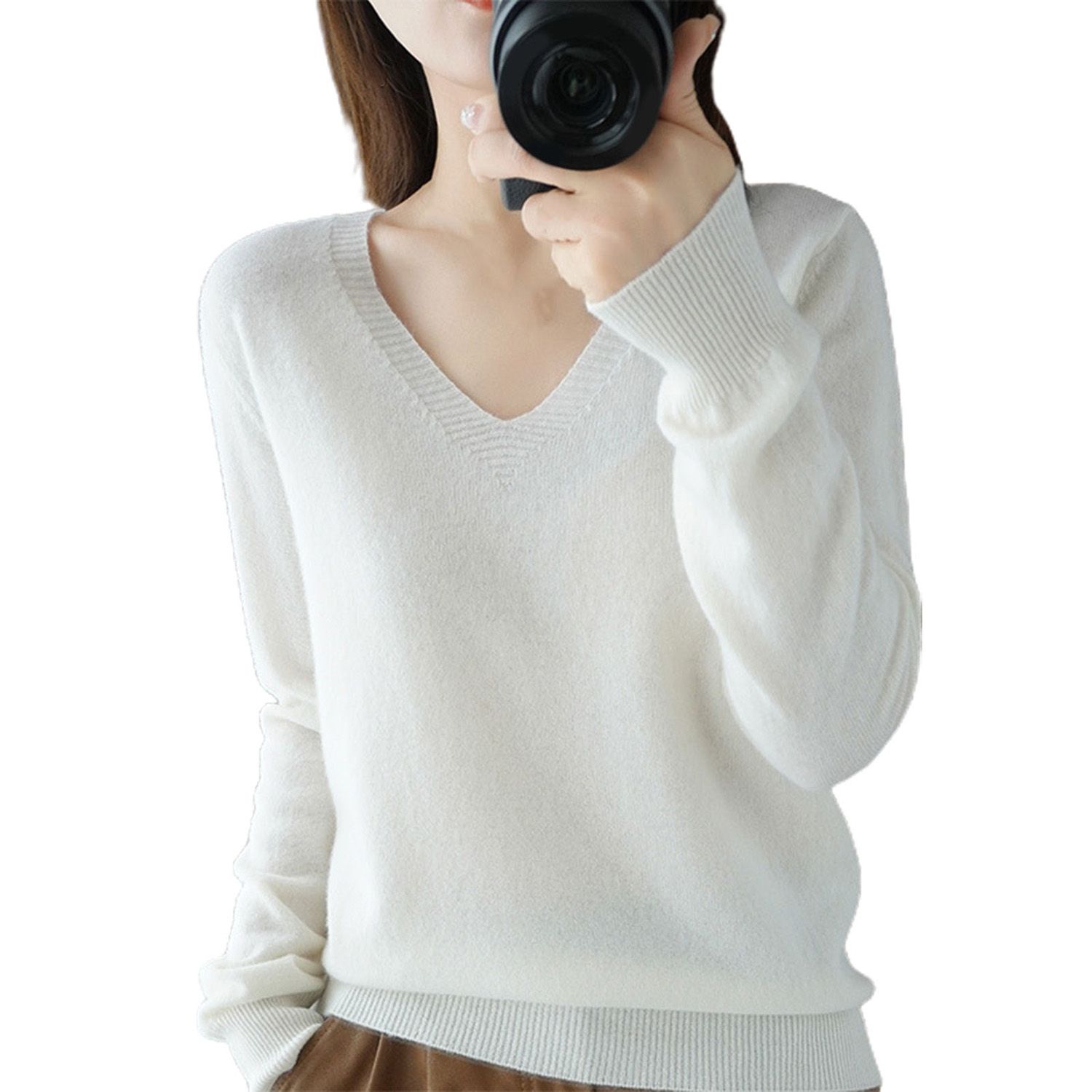 Women Sweater Ribbing Cuff Leisure Pure Color Base Blouse