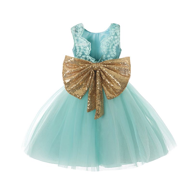 Baby Dress Girl Wedding Gown Flower Girl Dress Princess Party Dress for Kids Girl Back Bow Sleevss Lace Dress