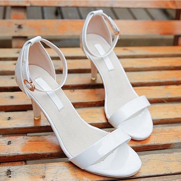 Women Summer Open Toe Gladiator Stiletto Mid-Hed Ankle Strap Fashion Sandals D167 White(EU:33)