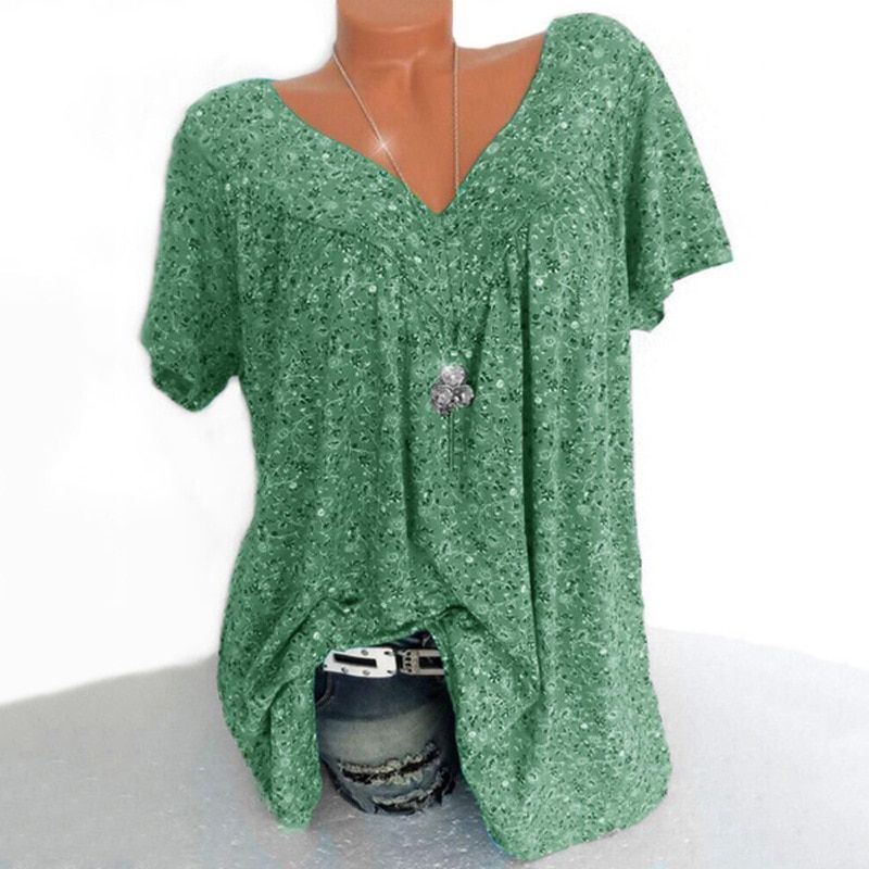 Fashion Printed T-Shirt Casua Summer tshirt Ladies V-Neck Tunic Tops Female Plus Size  Women Short Sleeve Shirt Blusas Pullover