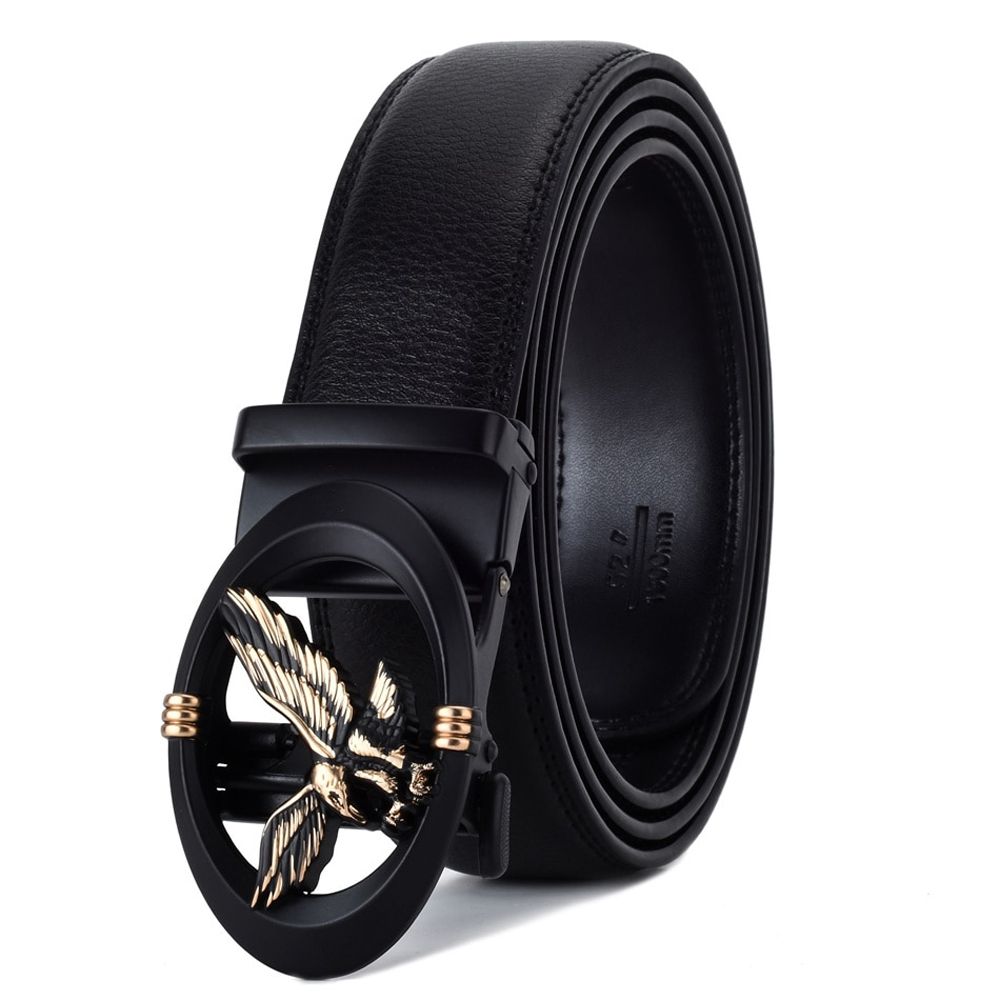 WOWTIGER Silver color eagle Automatic Buckle black Cowhide Leather Belts For Men Luxury Brand clothing cinto masculino belt