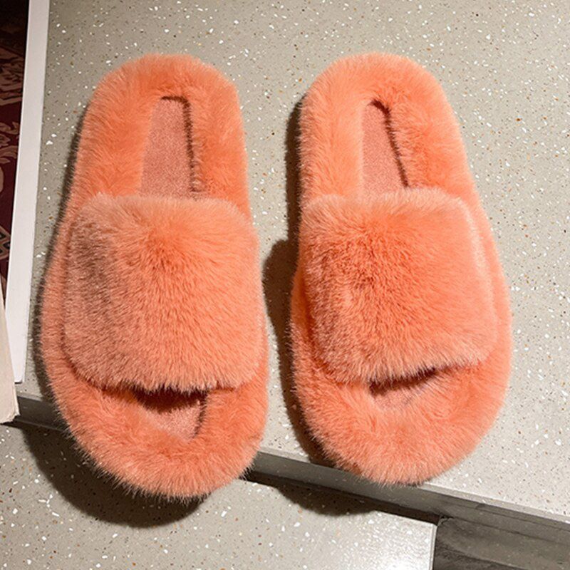 Winter House Women Slippers Cross Band Warm Plush Ladies Fluffy Shoes Cozy Open Toe Indoor Fuzzy Slides For Girls