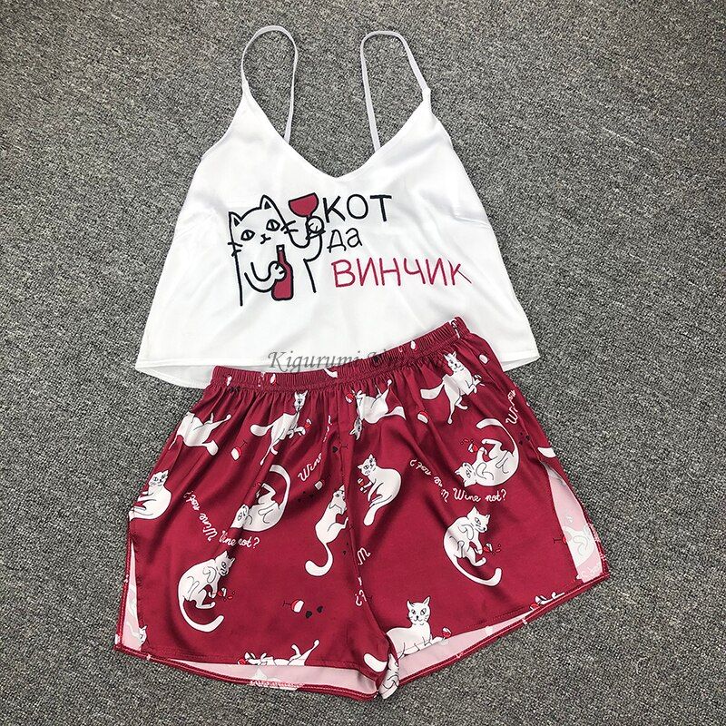 Pink Unicorn Pajamas for Woman Silk y Pijamas Girls Sleepwear S - 2XL Plus Size Satin Home Suit Summer Pyjama Femme V Neck