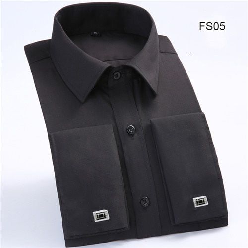 France Cufflinks Mens social shirts long sleeve  tuxedo Classic Contrast collar Striped Solid shirt for men Business M~6XL