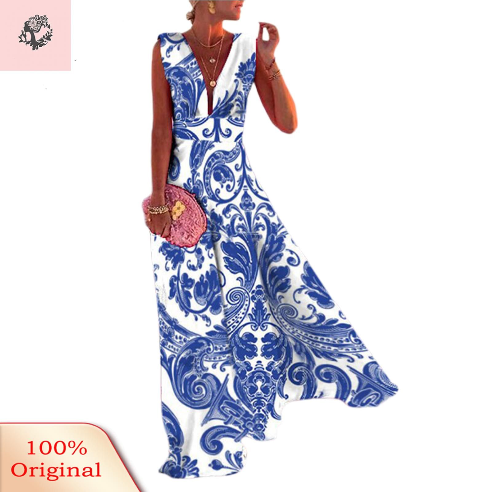 Sunnyheart Maxi Dress French Style Sleeveless Solid Color Casual Long Dress