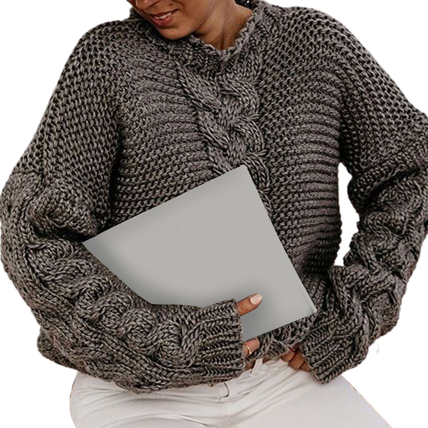 Knitted Sweater V-Neck Coarse Yarn Warm Lady Knitted Sweater