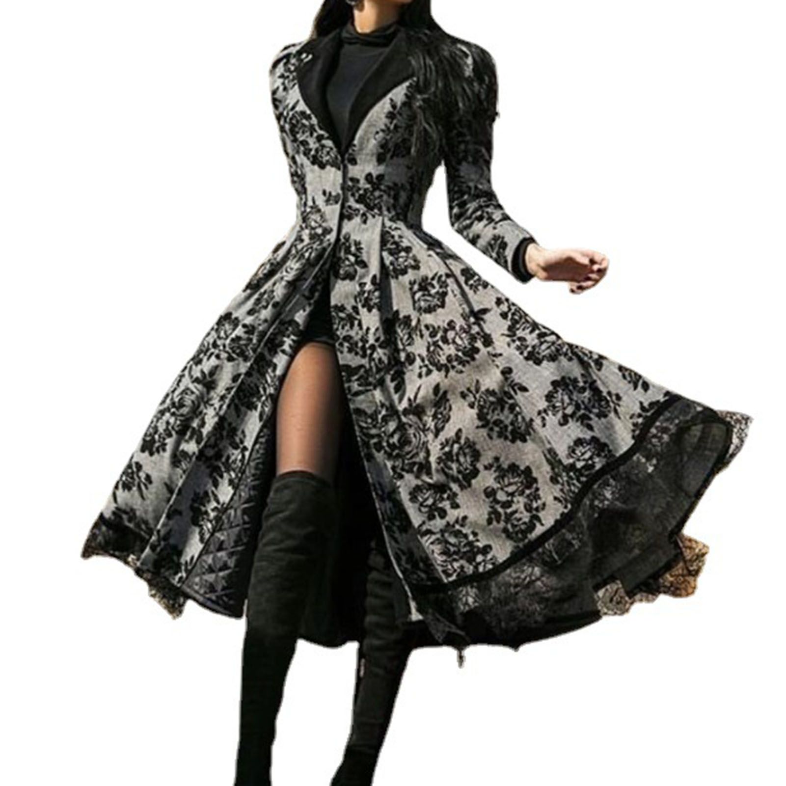 Vintage Dress Pleated Shoulder Lace Stitching Hem Cardigan Dress