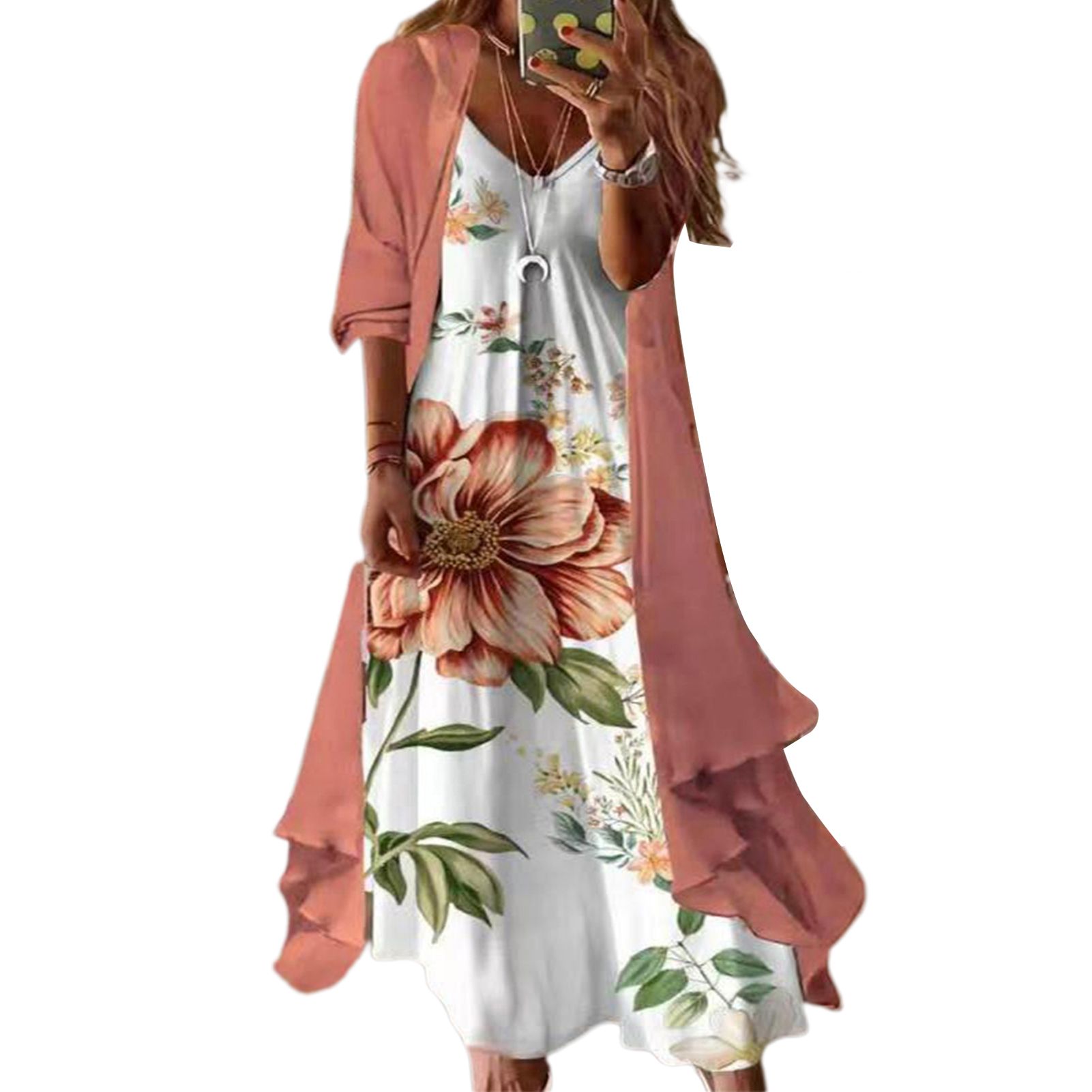 Dress Long Sleeve Layout Props Shawl Coat Included Summer Dress