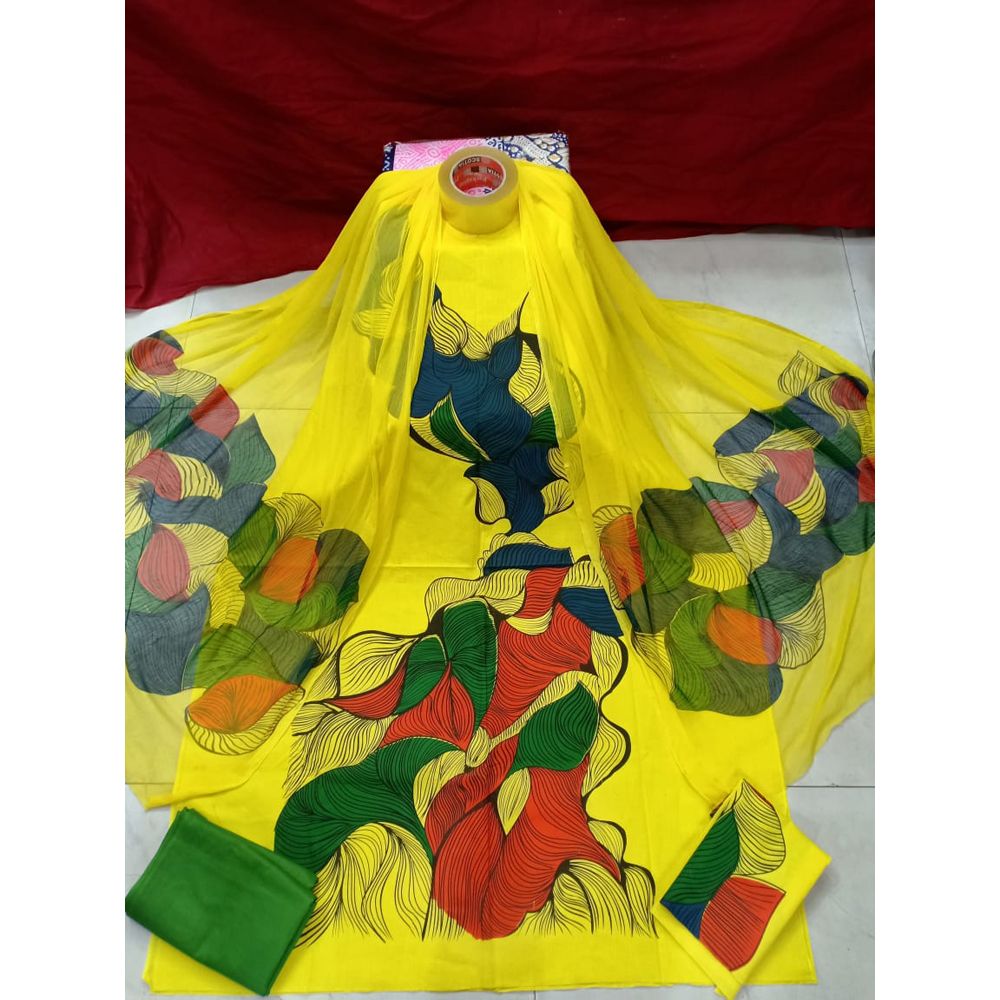 ????? ??????? ??? ???? ???-Block print Cotton Three Piece [3 Piece] For Women