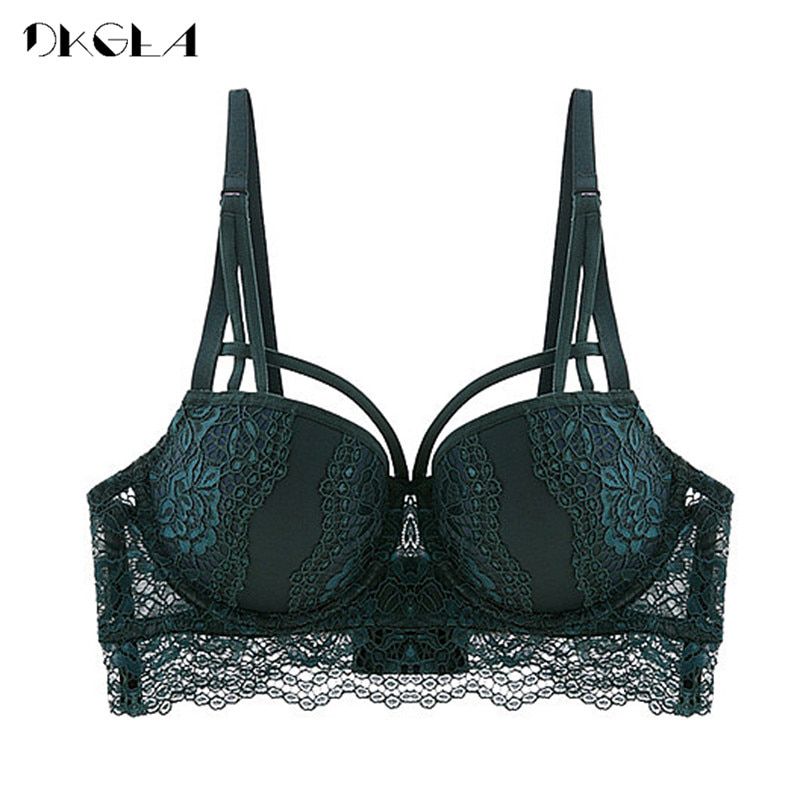 Top  Bra Green Brassiere 32 34 36 38 Size Underwear Cotton Thick Women Bras Lace Lingerie Embroidery Push-up Bra Black