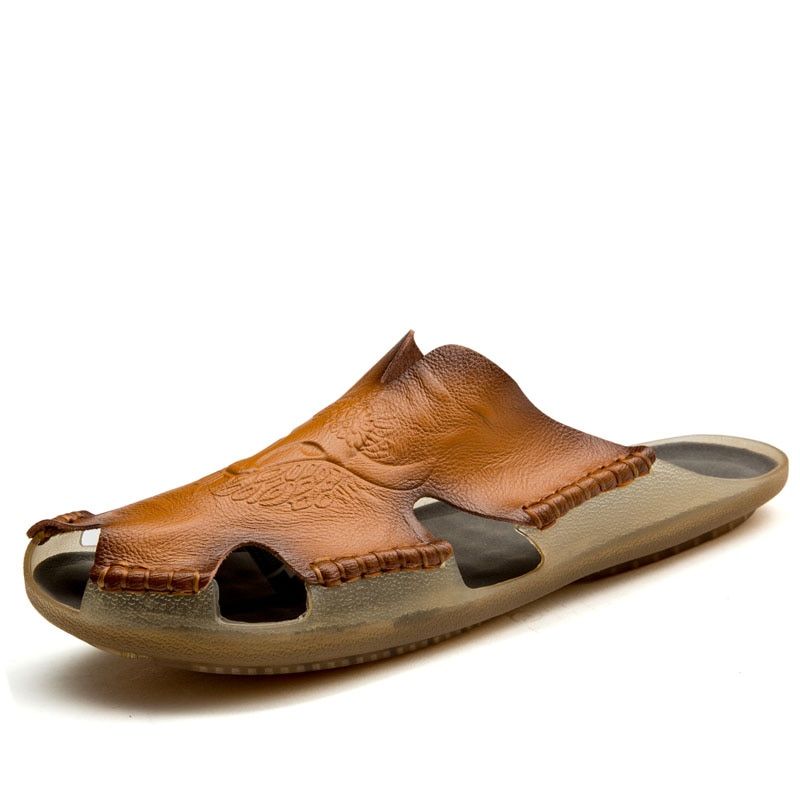 New Summer Men's Sandals  Leather Breathable Shoes Roman Sandals Flats Man Slippers Roman Style Beach Sandals