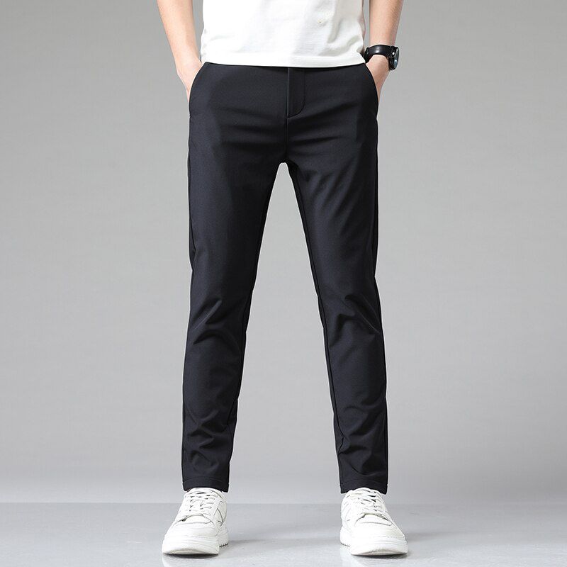 Autumn Pants Mens Stretch Korean Casual Slim Fit Elastic Waist Jogger Business Classic Trousers Male Black Gray Blue 28-38