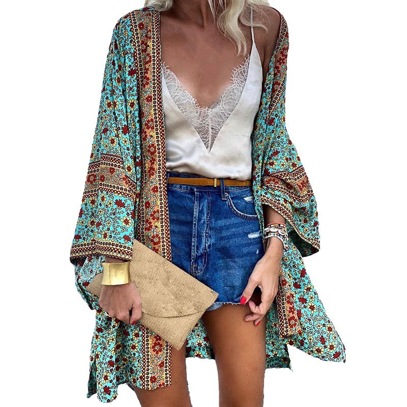 Women Cardigan Thin Bohemian Floral Printed Summer Cardigan